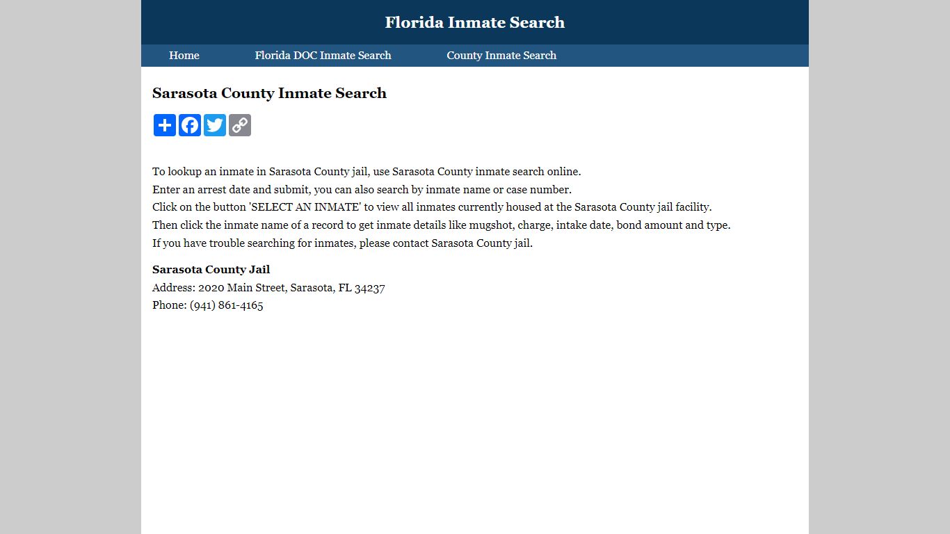 Sarasota County Inmate Search
